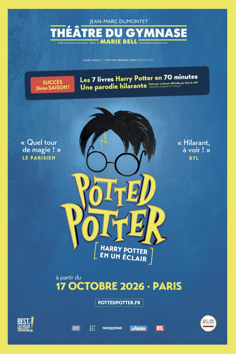Affiche de Potted Potter au Théâtre du Gymnase Marie Bell, à Paris